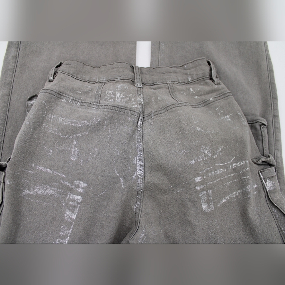Fashion Nova Time To Shine Silver Foil Cargo Jeans Size 3 Baggy - Picture 7 of 8